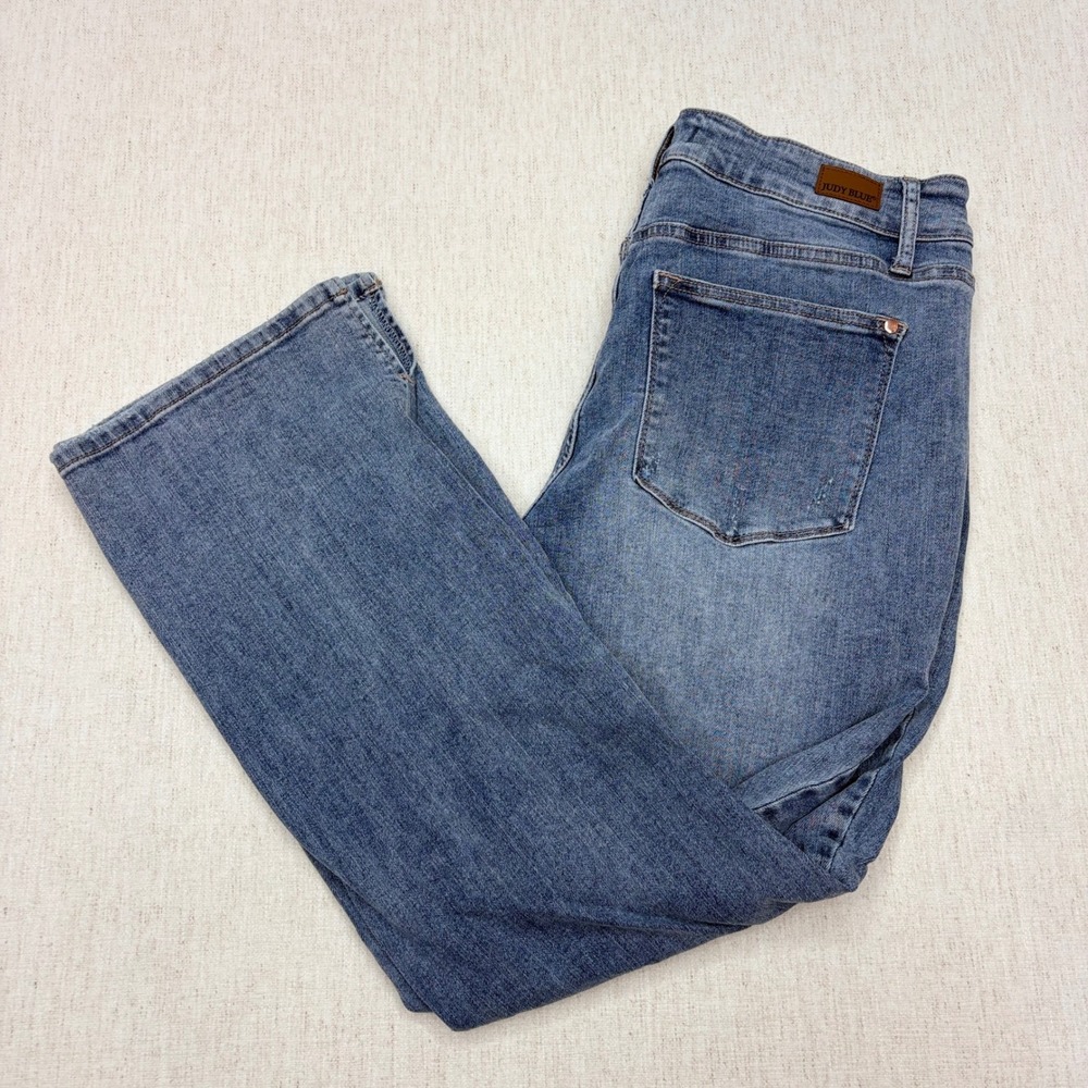 Judy Blue Slim Bootcut Jeans Womens 18W Medium Wash Distressed Side Slit JB88289